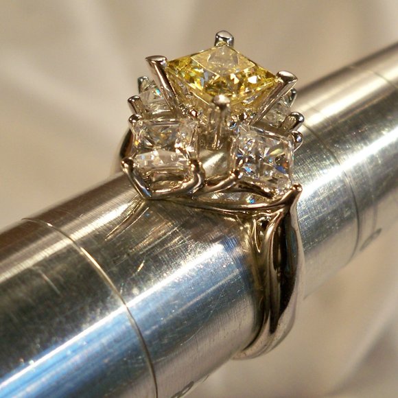 Sterling Silver 2ct Canary Yellow Princess Cut Designer  New Yellow Princess Cut Cubic Zirconias Silver Designer Ring